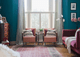 Zenith in Pale Blue by Brooke-Copp-Barton, featuring quiet geometric patterns and tonal variations in a living room setting, blending contemporary design with the warmth of a classic family home.